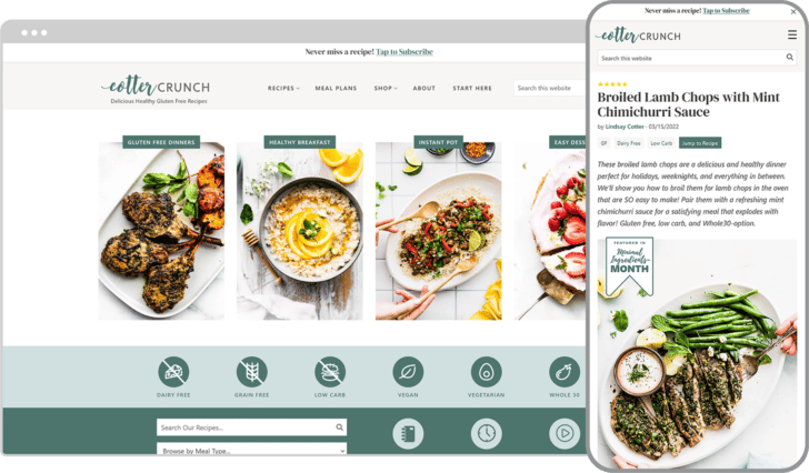 Cotter Crunch website desktop and mobile view