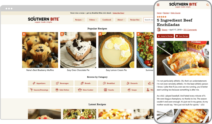 Southern Bite website desktop and mobile view